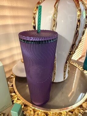 Starbucks Purple Textured Tumbler with Green Straw